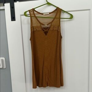 Women's Brown Lace Trim Sleeveless Tank Top